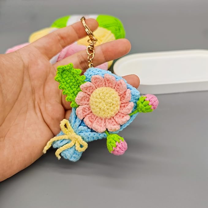 Women Handmade crochet Cute Plush Flower Keychain Gift Handbag, Purse, Backpack,Bag Charms, kawaii keychain