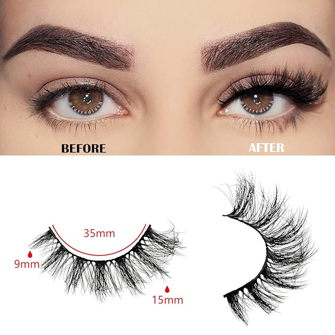 FARRED Cat Eye Lashes False Eyelashes Natural Wispy Lashes Strips Fluffy Mink Eye Lash Fake Eyelash Natural Look 10 Pairs 9-15mm Fake Lashes Pack Volume Strip Lash Pestañas