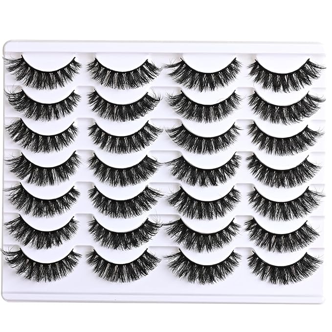 APCYUST Lashes Volume Mink Eyelashes 14 Pairs Cateye Lash Strips Wispy Cat Eye Lashes Natural Look Short Thick Fluffy False Strip Eyelash Full Small Fake Lashes Pack Black Pestañas Postizas for Women