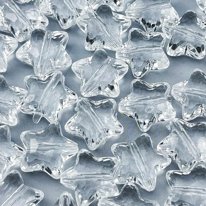 50pcs Acrylic Crystal Star Beads 20mm Star Shape Faceted Beads for Jewelry Making Bracelet Necklace Key Chains DIY Crafts(Transparent)
