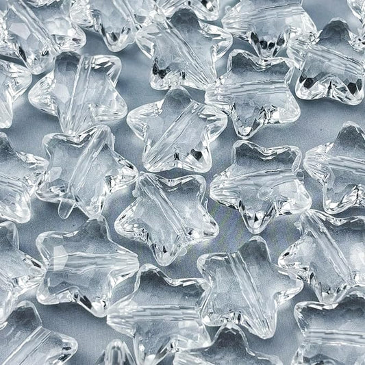 50pcs Acrylic Crystal Star Beads 20mm Star Shape Faceted Beads for Jewelry Making Bracelet Necklace Key Chains DIY Crafts(Transparent)