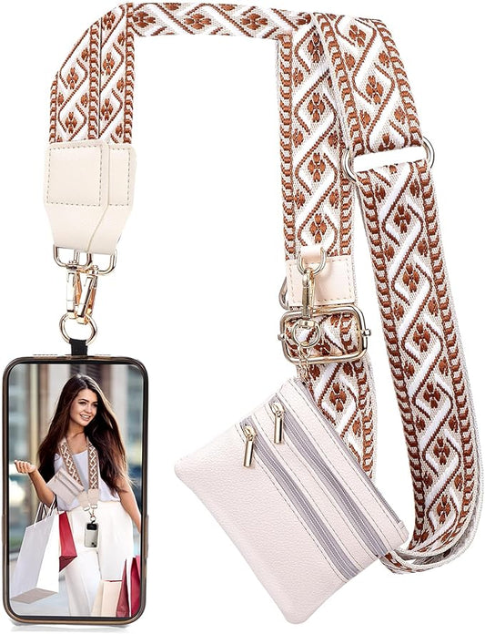 XANGNIER Clip and Go Strap for Phone with Wallet Crossbody, Phone Strap with Zippered Wallet, Adjustable Anti Theft Cellphone Lanyard for Women, Cellphone Chain Accessories,Multicolor 2