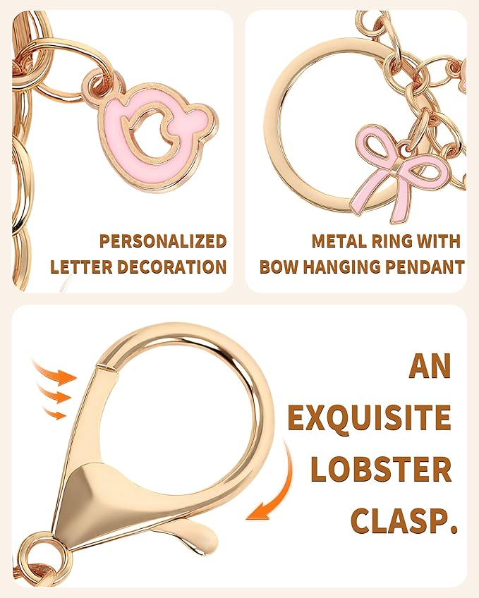 Bow Purse Charms Keychain - Pink Bow Alphabet Letter Key Chain, Bag Charms Wallet