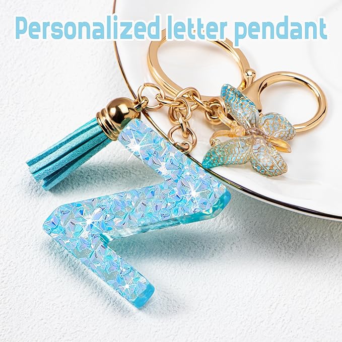 Initial letter Keychains for Women Girls Tassel Butterfly Cute Keychain for Wallet Backpack charm