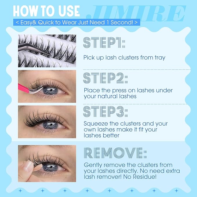 Natural Self Adhesive Eyelashes 10-16MM Wispy Press on Lashes Pre Glued Lash Clusters No Glue Needed Press on Eyelash Clusters Reusable Self Adhesive Lash Clusters Easy to Apply by JIMIRE