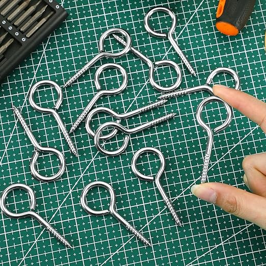 AUGSUN Eye Hooks, 12Pack 2.5 Inch Eye Hooks Heavy Duty 304 Stainless Steel Eye Screw,Screw Eyes Metal Screw Hooks Ring Screws Fasteners Hardware Tools