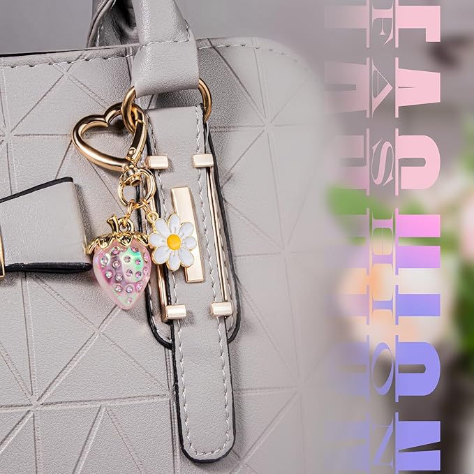 Wikavanli Cute Strawberry Keychain,Bag Charms,Kawaii Heart Flower Daisy Key chains Accessories Decor for Women Girls Purse
