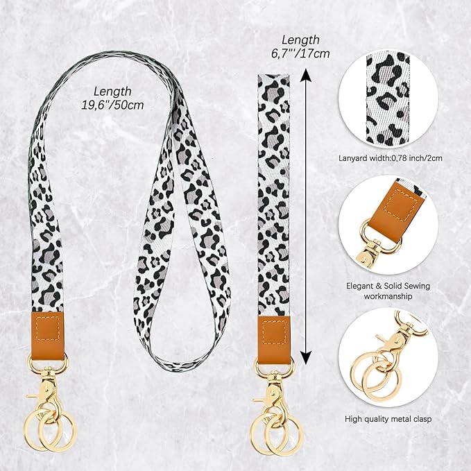 Cool Leopard Wristlet Keychain, Wrist Lanyard Key Chain For Women Men Car Keys Id Holder Card Phone Wallet Camera