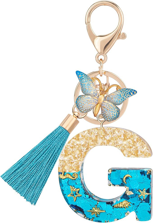 Suweibuke Cute Pink Key Chains for Women Girls, Initial Letter Keychains with Tassel, Charms for Key Purse Handbags Backpacks