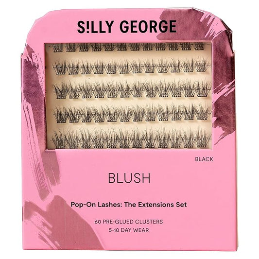 Silly George Pop-On Lashes - DIY 1-Step Pre-Glued Faux Eyelash Clusters, Natural Look Extensions, Black - Blush, 5-7 Pair Set, Pack of 60 Clusters