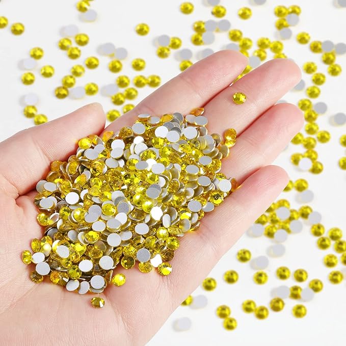 Beadsland Flatback Rhinestones Bulk,14400pcs Yellow Rhinestones for Nails Crafts Clothes DIY Decoration, Citrine/Lemon Yellow, SS16, 3.8-4.0mm