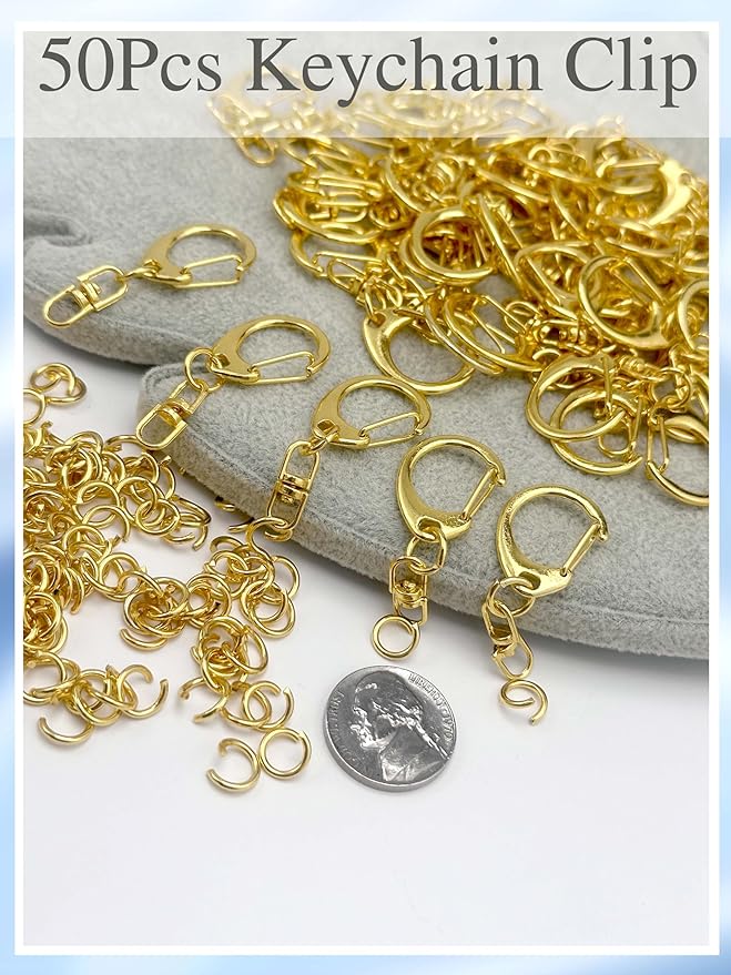 50Pcs Lobster Claw Clasps for Keychain Clip, Swivel Snap Hooks Gold Key Chain Rings DIY Making Kit for Crafts