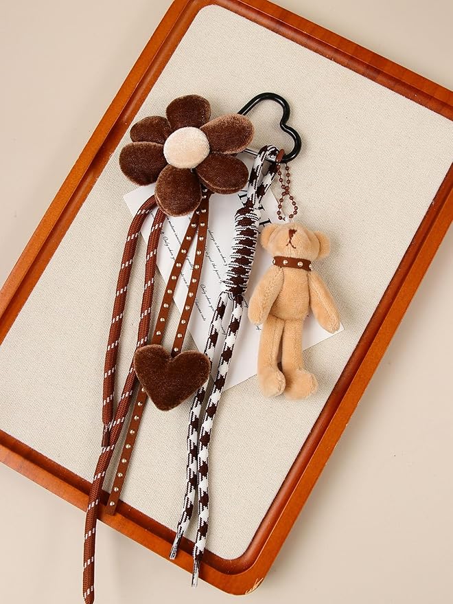 Kawaii Plush Keychain Purse Charms Cute Brown Bag Charms for Women Handbags