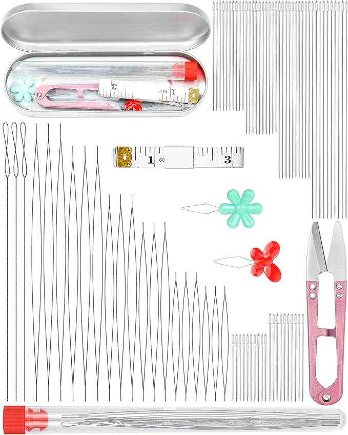 FIVEIZERO 87 Pcs Beading Needles Set – 3 Types: 6 Sizes Big Eye Seed Bead Needle & 6 Sizes Long Straight, Collapsible Twisted Flexible Needle, Beading Needles for Jewelry Making