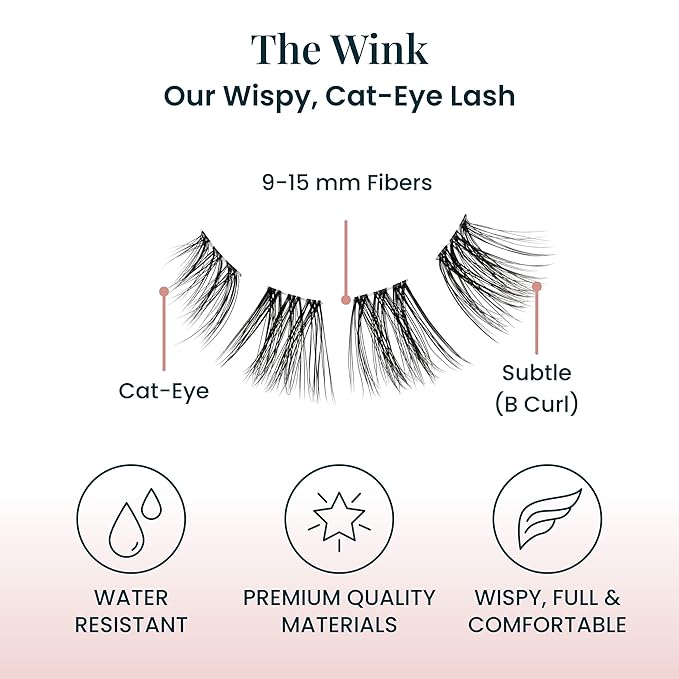 FlutterHabit Wink Ready Set Starter Kit, DIY Eyelash Extensions, Lash Clusters for Women, Professional Quality At Home Eyelash Extension Kit, Natural False Lashes, 3 Lash Sets, Lash Glue Included