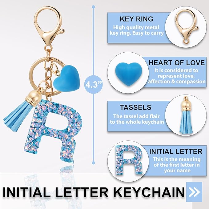 Alphabet Initial Letter Keychain Cute Heart Resin - Letter Keychain for Backpack Charms - Initial Keychains for Women
