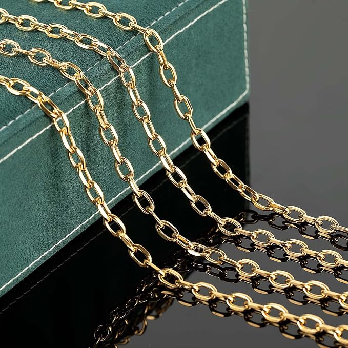 UMAOKANG 16.4 Feet Gold Plated Chain for Jewelry Making, Stainless Steel Cable Necklace Chains Bulk with Jump Rings and Lobster Clasps Jewelry Supplies