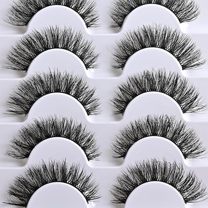 APCYUST Lashes Wispy False Eyelashes Natural Cat Eye Strip Lash Fluffy Fake Lashes Strips Mink Eyelash Natural Looking Cateye Demi Wispies Eye Lashes Pack 7 Pairs Short Full Pestañas Postizas Set