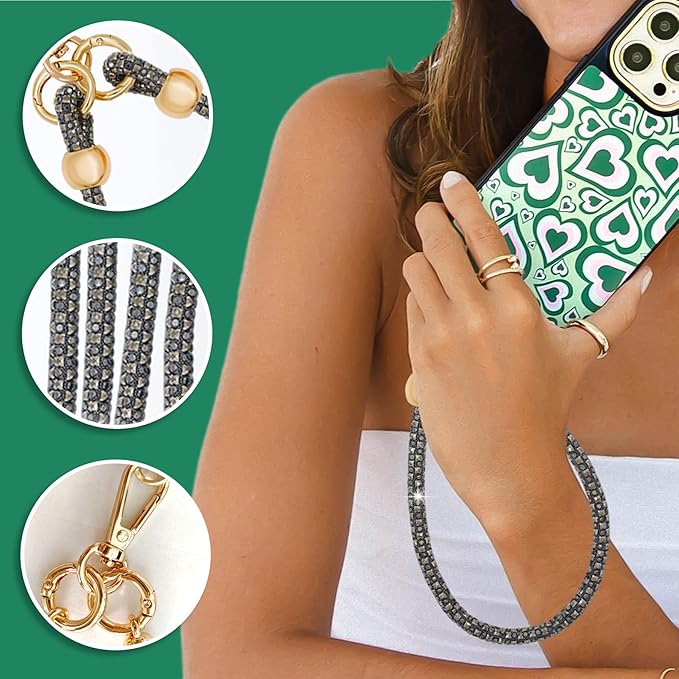 Crystal Phone Strap Crossbody and Wrist Lanyard, Anti Theft Layered & Wrist Strap Cell Phone Neck for Women