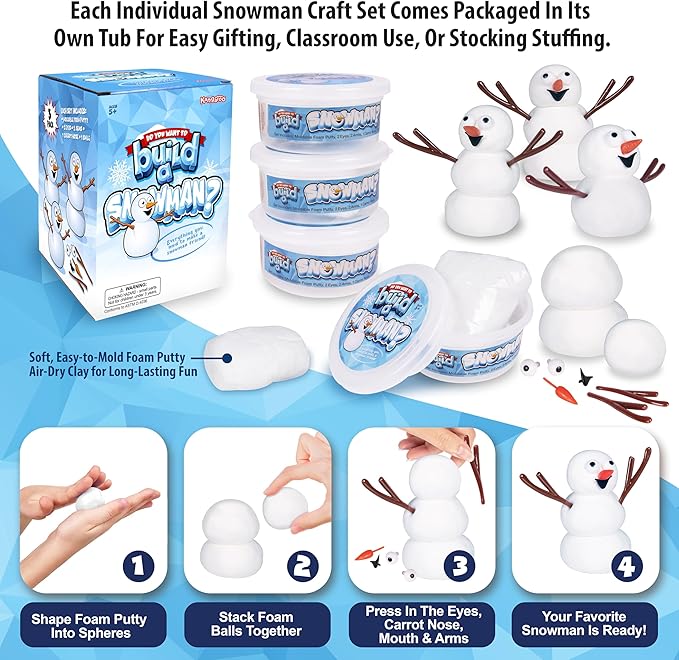 Kangaroo 3 Pack Build a Snowman Kit Snowballs Toys for Kids Stocking Stuffers - Snow Play Winter Toys Christmas Crafts DIY - Snow Man Kit Outdoor Modeling Clay Craft - Xmas Stocking Stuffers for Kids