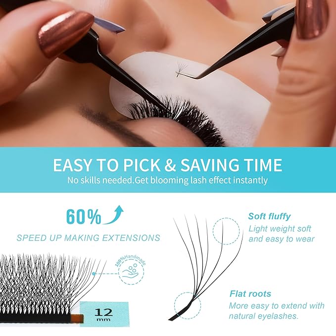 GLAMLASH W Eyelash Extensions 7D Russian Volume Premade Fan Natural Soft Matte Black False Lashes Professional Salon Supplies(7D,0.07,C,14mm)