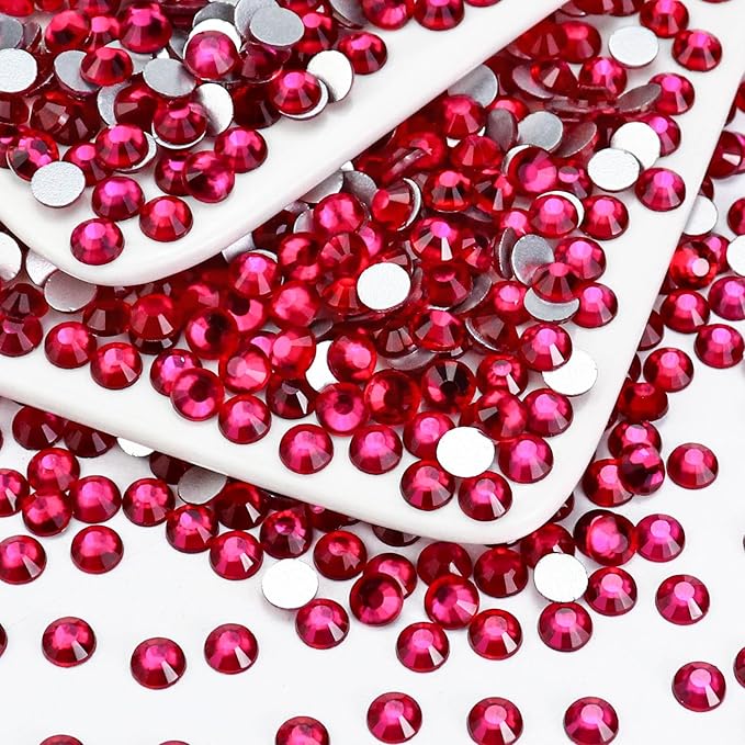 1440PCS SS6 Crystal Glass Flatback Rhinestones, Round Flat Back Crystal Gems for Nail Art and Craft Clothes, Glue Fix Diamond Stones Hot Pink (1.9-2.0mm)