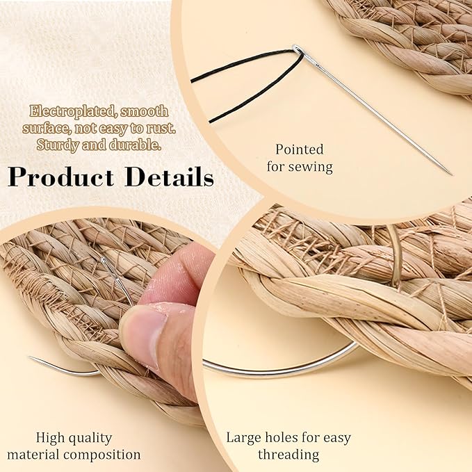 LIQWEI 11 Pcs Needle and Thread Set for Hair Weaving Needle, Blackhair Weaving Thread, Curved Upholstery Needles for Making Wig DIY Hand Sewing Hair Weave Extension