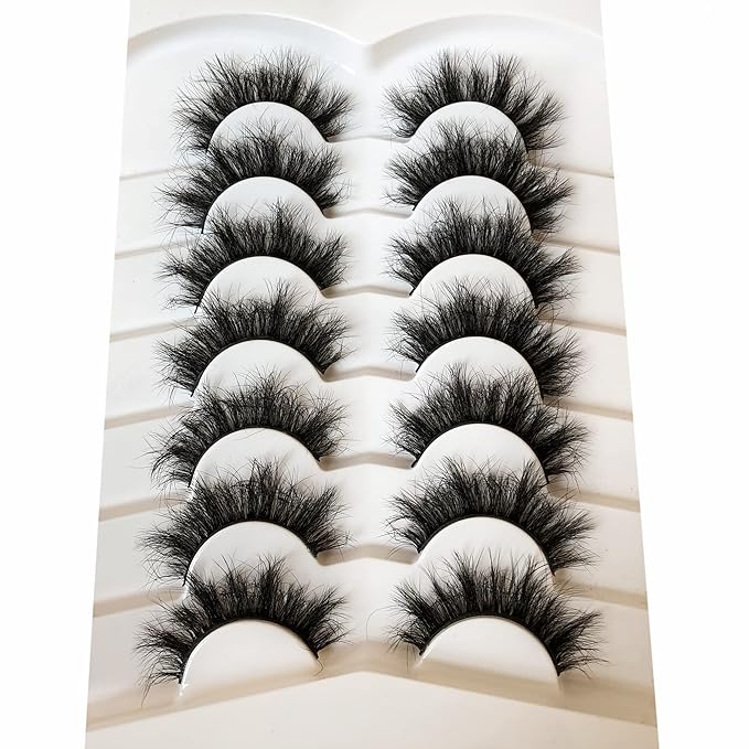 Pooplunch False Eyelashes Sexy Volume 8D Faux Mink Lashes 15MM Wispy Short Natural Fake Eye Lash Strips 7 Pairs Pack