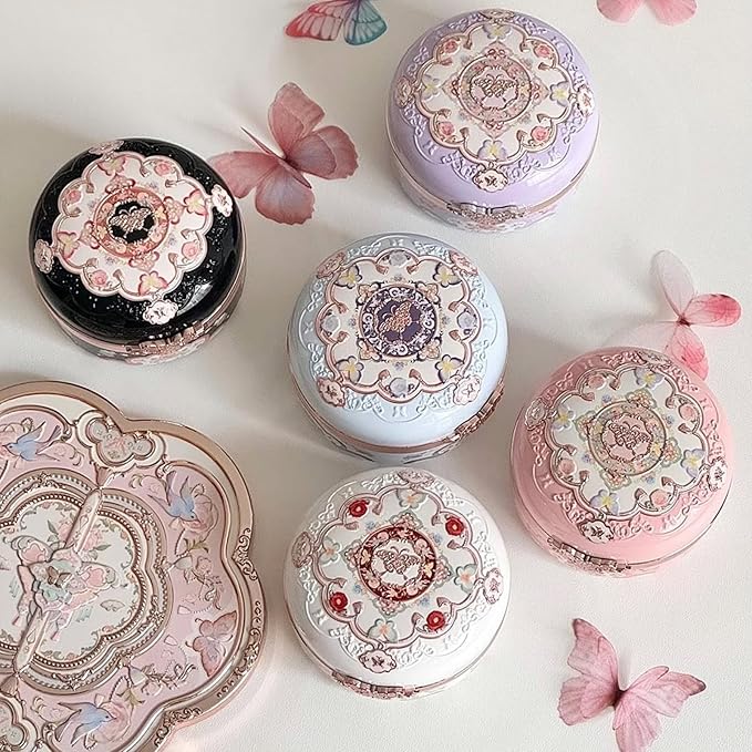 Flower Knows Butterfly Cloud Collar Rouge Box Highlighting & Blush Duo Powder,Peach+Pink Two Tone Matte Blush for Cheeks Bulidable & Blendable Palette for Women & Girls,0.21 Oz(01 Rouge Snow)