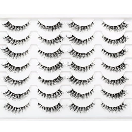 Pooplunch False Eyelashes Wispy Cat Eye Look Natural Volume Clear Band Foxy Short Accent Lashes Faux Mink Fake Lashes Strips 14 Pairs Pack