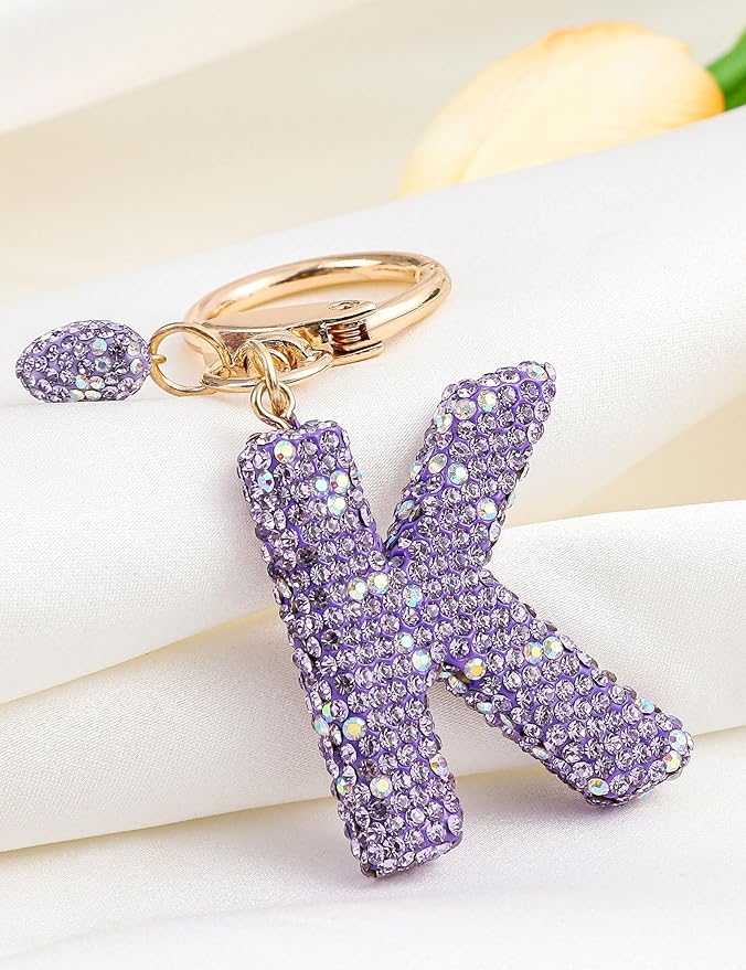 Initial Keychain for Women Girls,Bling Letter Key chain Initial with Heart,Pink Keychain Charms for Backpack Handbag