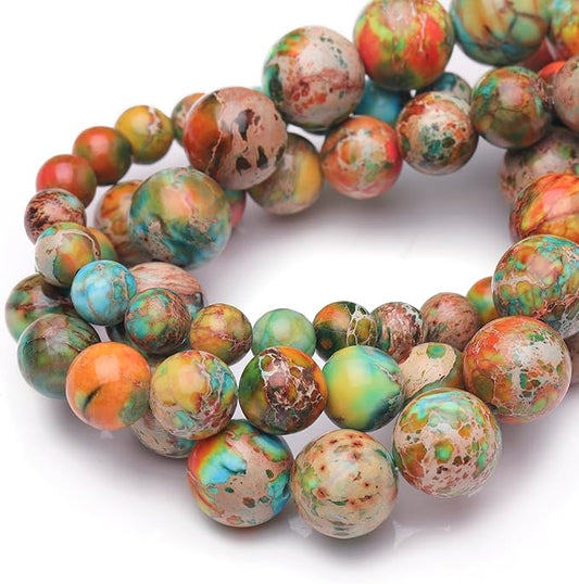 10mm Natural Stone Beads for Jewelry Making,Orange Imperial Jasper Polished Smooth Round Gemstone Beads for Bracelet Necklace 15 Inch