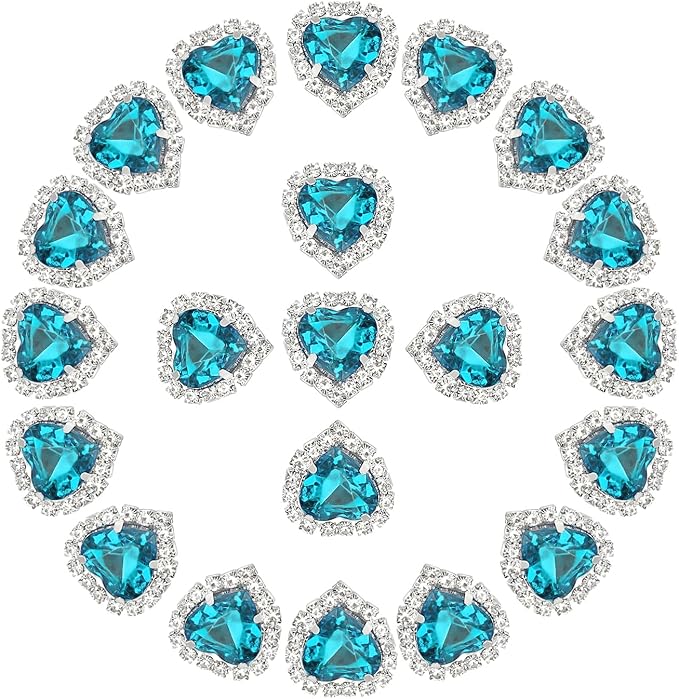PATIKIL 30PCS Heart Rhinestones, Sew on Rhinestones Buttons Crystal Heart Nail Charm Embellishment Flatback Diamond for Sewing DIY Clothing Wedding, Blue
