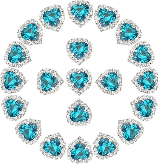 PATIKIL 30PCS Heart Rhinestones, Sew on Rhinestones Buttons Crystal Heart Nail Charm Embellishment Flatback Diamond for Sewing DIY Clothing Wedding, Blue