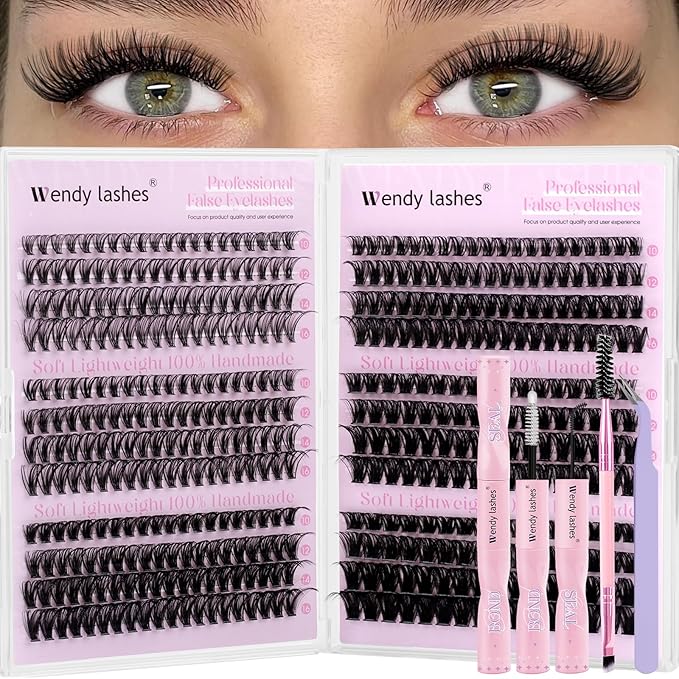 Lash Clusters Kit 30D+40D+50D+60D+80D+100D Wispy Individual Lashes Kit D-Curly Volume Lash Extensions 10-16mm Natural DIY Cluster Lashes Kit for Beginners