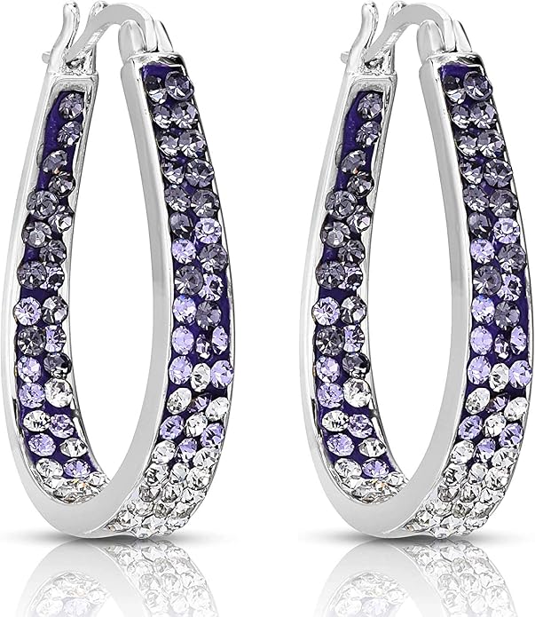 Savlano 14K White Gold Plated Inside Out Crystal Hoop Earrings For Women Comes With Savlano Gift Box