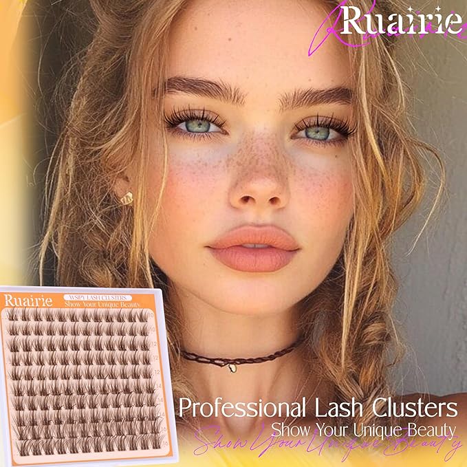 Brown Lash Clusters Natural Eyelash Clusters Manga Lashes Clusters Wispy Lashes Extensions with Invisible Band 3D C Curly Cluster Eyelash Extensions 10-16mm DIY Individual Lashes by Ruairie