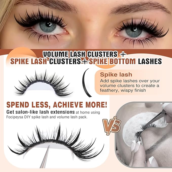Focipeysa Spike Clusters Eyelashes with Bottom Lashes 11-21mm Clusters Lash Extensions Manga Premade Fan Eyelashes Extensions Wispy Eyelashes Extension Cluster Get Salon Effect