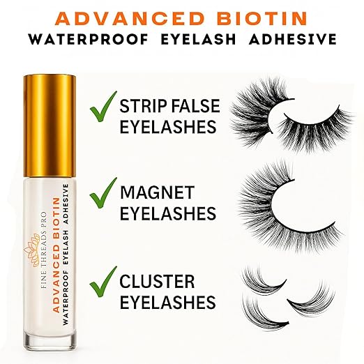 2 in 1 Clear Eyelash Glue with BIOTIN; Sensitive Eyes Safe ; Strong Hold Brush On Cluster Lash Glue, False Eyelash Extensions Strip Lash Adhesive, Latex Free Vegan Cruelty Free Waterproof