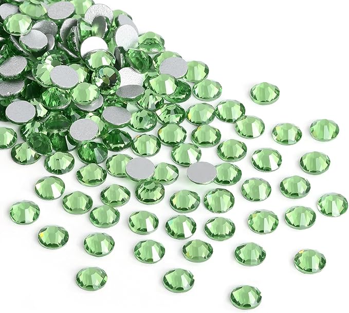 Glue Fix Crystal Flatback Rhinestones Glass Diamantes Gems for Crafting Nail Art Crafts Decorations Clothes Shoes 6.4mm (ss30 288pcs, Light Green)