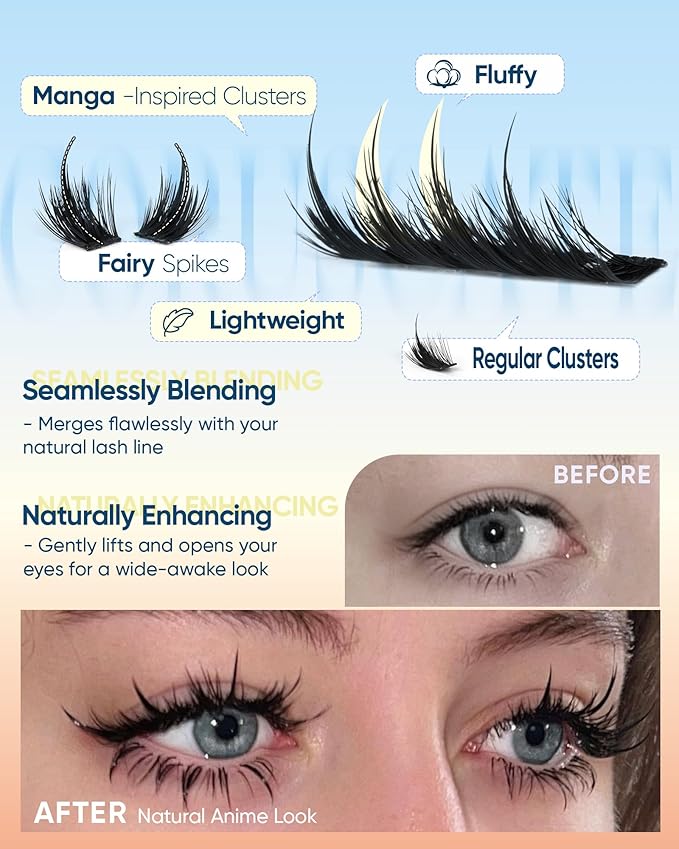 CORUSCATE Lash Clusters Manga Eyelash Cluster Fairy Lashes Spikes Cluster Eyelash Extensions 3D Wispy Lashes Clusters with Spikes Anime Individual Lash Extension 10-16mm DIY Mink Style
