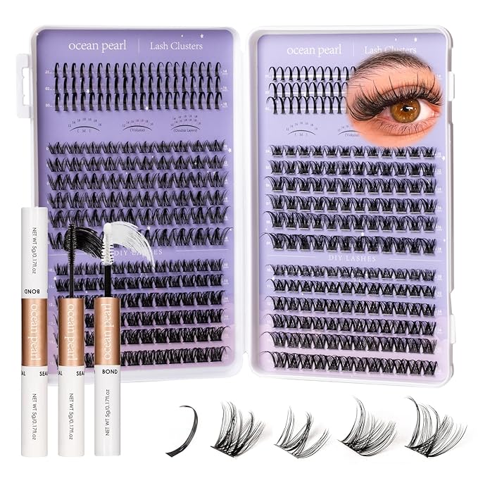 Ocean Pearl Lash Clusters 396pcs 5 Styles manga/anime-inspired lashes clusters(10-18mm),spike-effect cluster lashes,Eyelashes, eyelash clusters,DIY Cluster Eyelash Extensions with lash adhesive+sealer