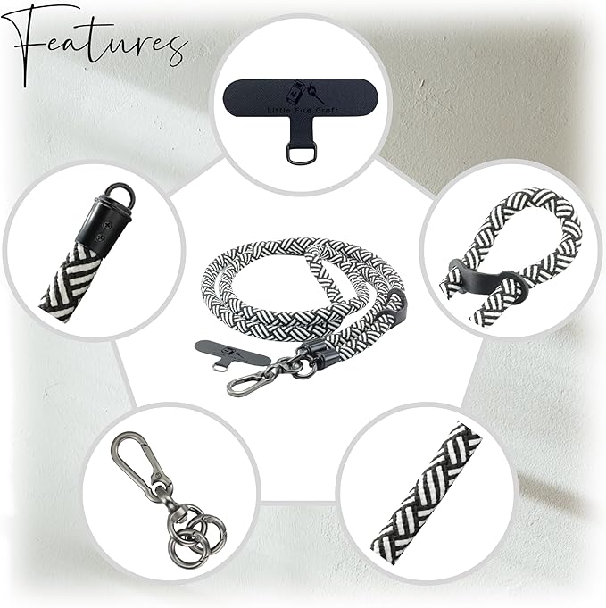 Cell Phone Lanyard Crossbody Rope Around the Neck Wrist Strap for Most Smartphone Case Headset Keychain Offices ID - Black/White