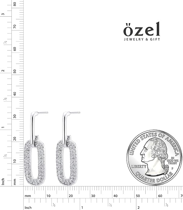 OZEL 14K Gold & Silver Plated Paperclip Chain Earrings with Cubic Zirconia – Dangle, Hoop, Huggie, Stud Styles – Women’s Fashion Jewelry Gift