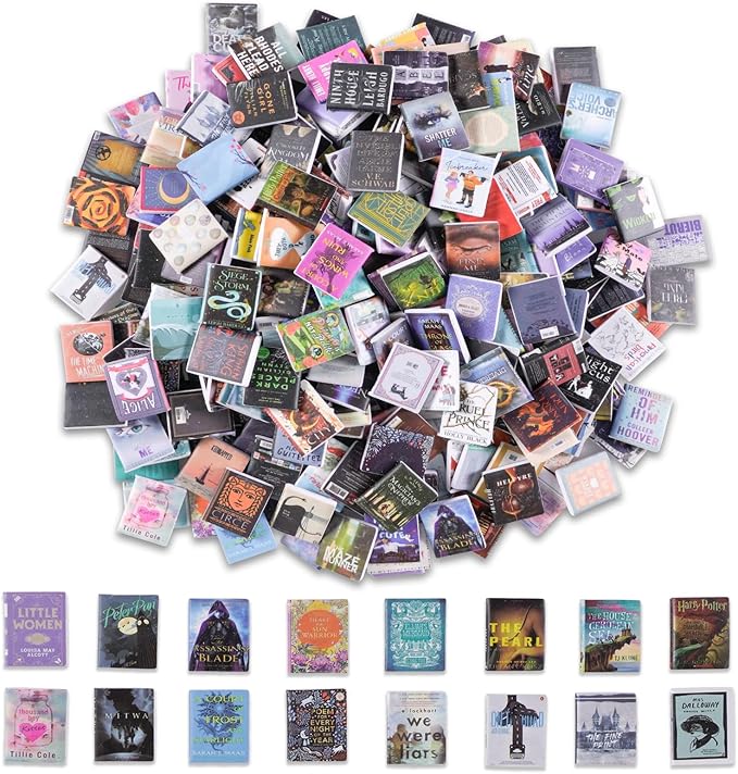 300 Pcs Mini Books Sets, Miniature Book Model for Anxiety Bookshelf, 1:12 Mini Dollhouse Accessories for DIY Creative Decorations