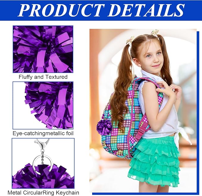 24 Pcs Cheer Pom Pom Keychain Cheerleader Gift Cheering Keyring Camp Team Gift