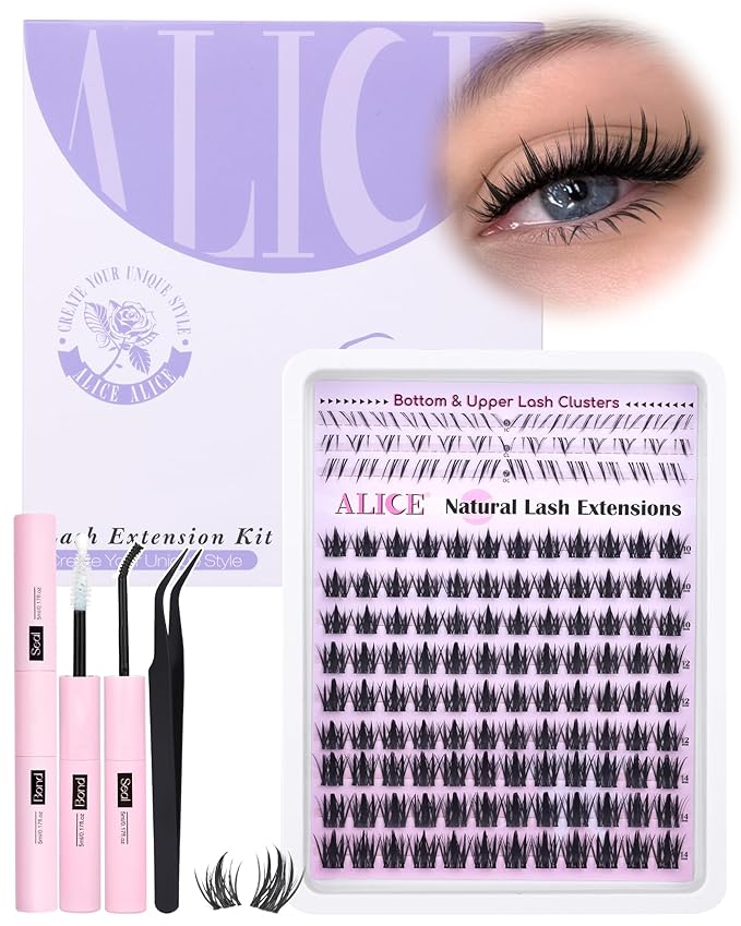 ALICE Lash Clusters Kit Natural Anime Eyelash Clusters Kit 10-14mm Wispy Manga Cluster Eyelash Extension Kit Sipky Clear Band Individual Cluster Lashes with 5-7mm Bottom Lashes Bond and Seal