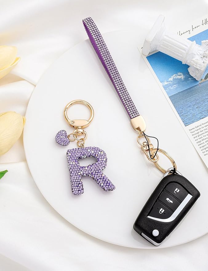 Initial Keychain for Women Girls,Bling Letter Key chain Initial with Heart,Pink Keychain Charms for Backpack Handbag