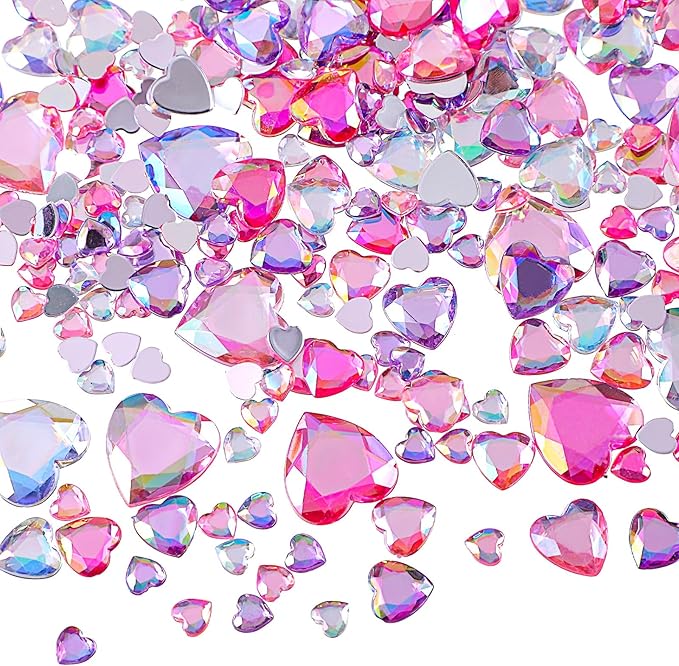 Chuangdi 516 Pcs Acrylic Rhinestone Crystal Gems Rhinestone Flat Back 18mm/12mm/10mm/6mm for Valentine's Day Wedding Decoration DIY Clothes Shoes Jewelry Making Crafts(Light Color,Heart)