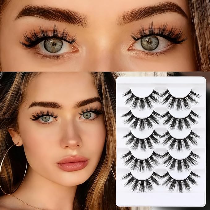 Veleasha Lashes 5D Faux Mink Lashes 100% Handmade Luxurious Fake Eyelashes Lightweight Fluffy False Eyelashes 5 Pairs Pack (Dubai)